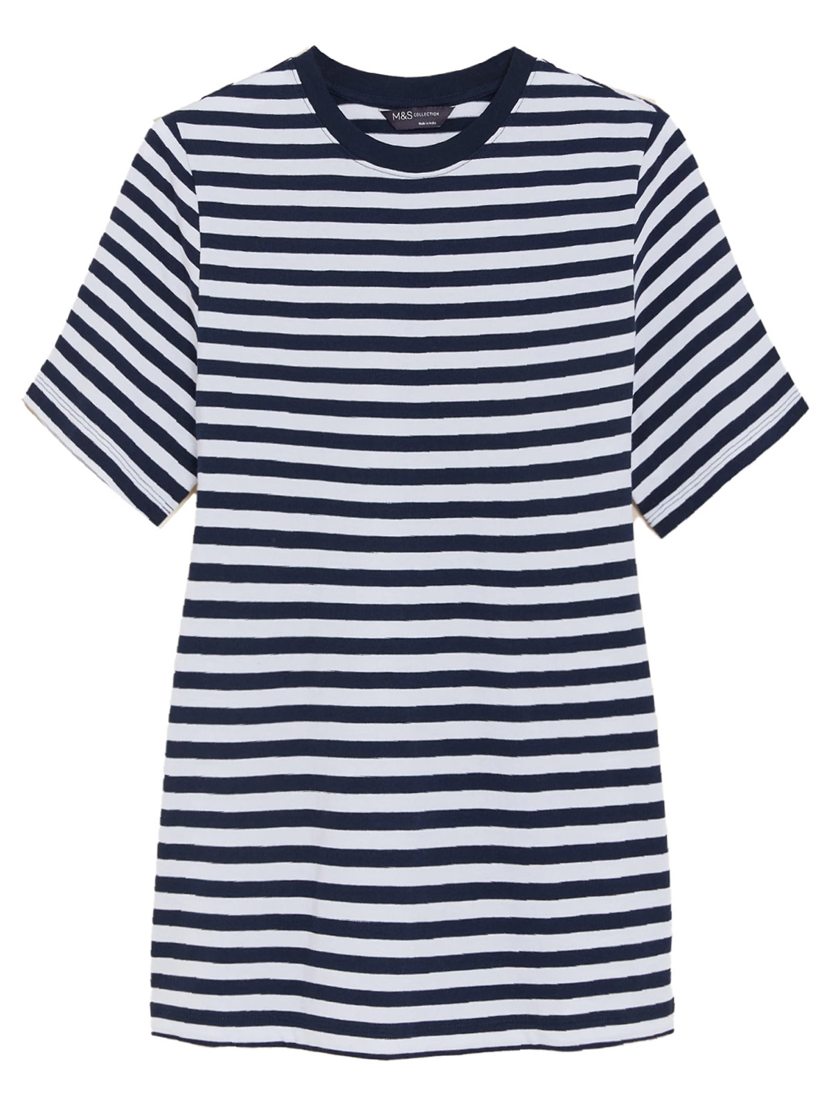 Marks and Spencer - - M&5 NAVY Pure Cotton Striped Straight Fit T-Shirt ...