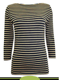 CARAMEL Cotton Rich Striped 3/4 Sleeve Top - Size 6 to 20