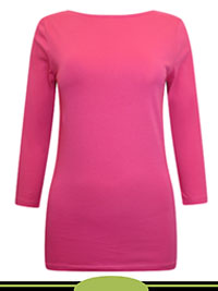 PINK Cotton Rich Slim Fit 3/4 Sleeve Top - Size 6 to 24