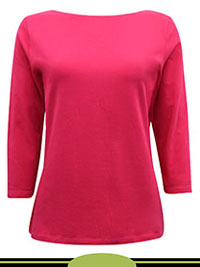 RED Cotton Rich Slim Fit 3/4 Sleeve Top - Size 10 to 18