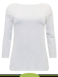 WHITE Cotton Rich Slim Fit 3/4 Sleeve Top - Size 10 to 24