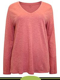 CINNAMON Cotton Rich V-Neck Long Sleeve T-Shirt - Size  8 to 24