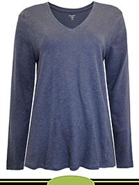 NAVY Cotton Rich V-Neck Long Sleeve T-Shirt - Size 6 to 20