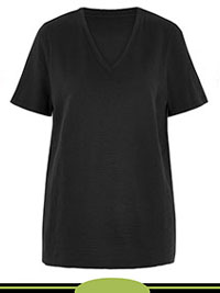 BLACK Pure Cotton V-Neck Straight Fit T-Shirt - Size 6 to 24
