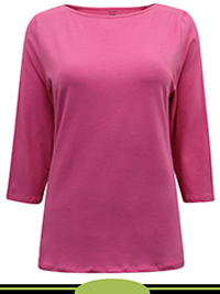 MEDIUM-PINK Cotton Rich Slim Fit 3/4 Sleeve T-Shirt - Plus Size 14 to 22
