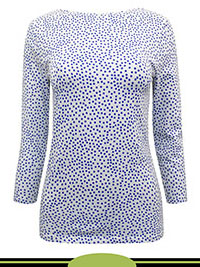WHITE Cotton Rich Polka Dot Fitted 3/4 Sleeve Top - Size 10 to 16