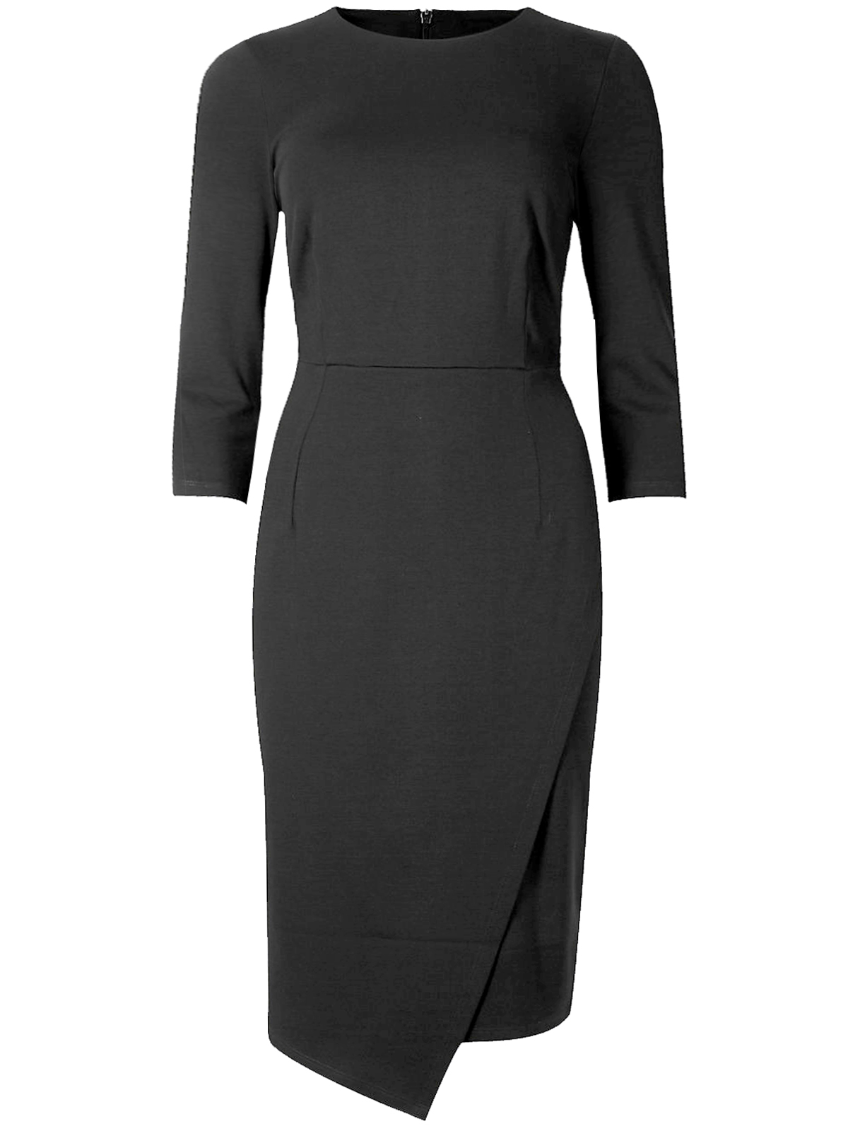 Marks and Spencer - - M&5 BLACK Mock Wrap 3/4 Sleeve Bodycon Dress ...