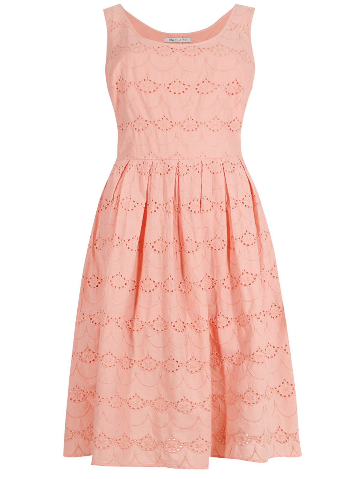 Marks and Spencer - - M&5 PEACH Pure Cotton Broderie Dress - Size 10 to 18