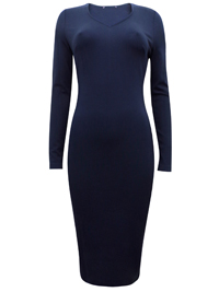 M&5 NAVY Long Sleeve Jersey Bodycon Midi Dress - Size 6 to 18 Short M&5 NAVY Long Sleeve Jersey Bodycon Midi Dress - Size 6 to 18 Short