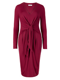 M&5 PerUna BERRY Knot Front Long Sleeve Bodycon Dress - Size 6 to 24 (2-Lengths) M&5 PerUna BERRY Knot Front Long Sleeve Bodycon Dress - Size 6 to 24 (2-Lengths)
