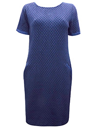 NAVY Mix Pure Cotton Textured Geometric Grid Dress - Size 8 to 14