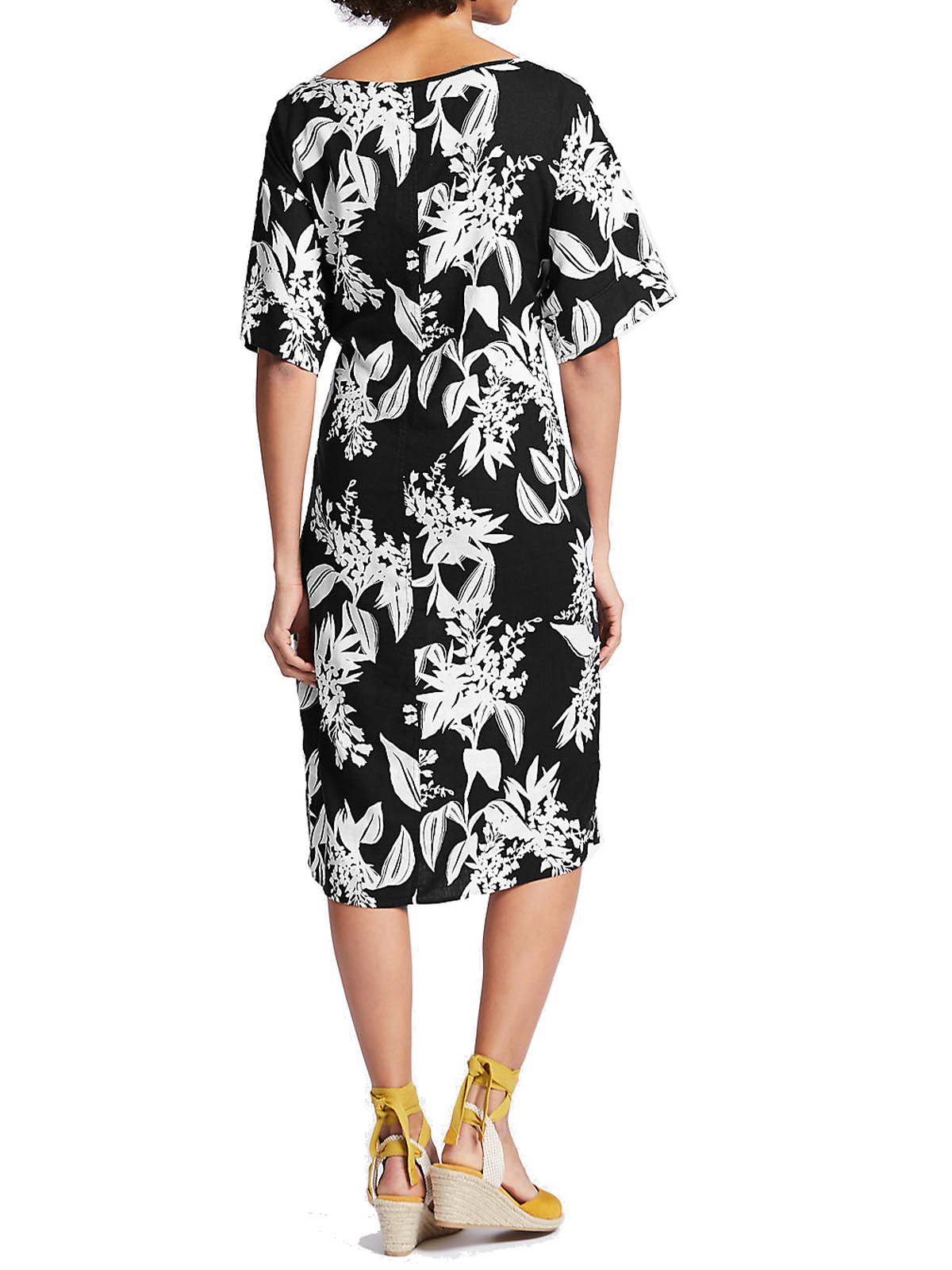 Marks and Spencer - - M&5 BLACK Floral Print Linen Rich Tunic Dress ...