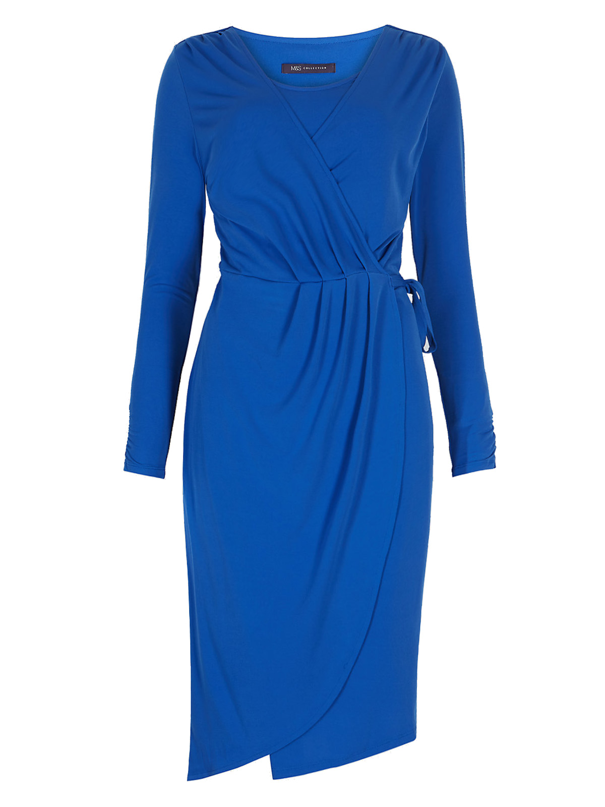 Marks and Spencer - - M&5 BLUE Asymmetric Drape Wrap Midi Dress - Size ...