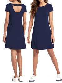 M&5 NAVY Window Back Short Sleeve Jersey Swing Dress - Size 6 to 20 (Short & Regular) M&5 NAVY Window Back Short Sleeve Jersey Swing Dress - Size 6 to 20 (Short & Regular)