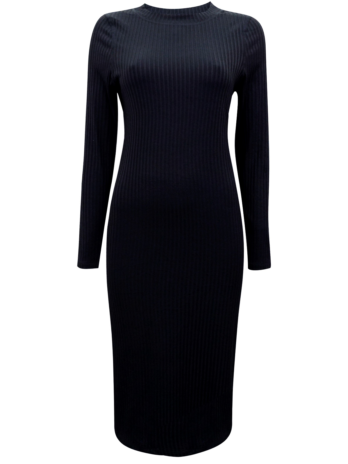 black ribbed long sleeve midi dress
