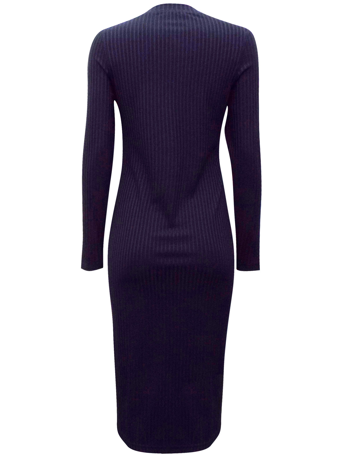 Marks and Spencer - - M&5 BLACK Ribbed Long Sleeve Midi Dress - Size 8 ...