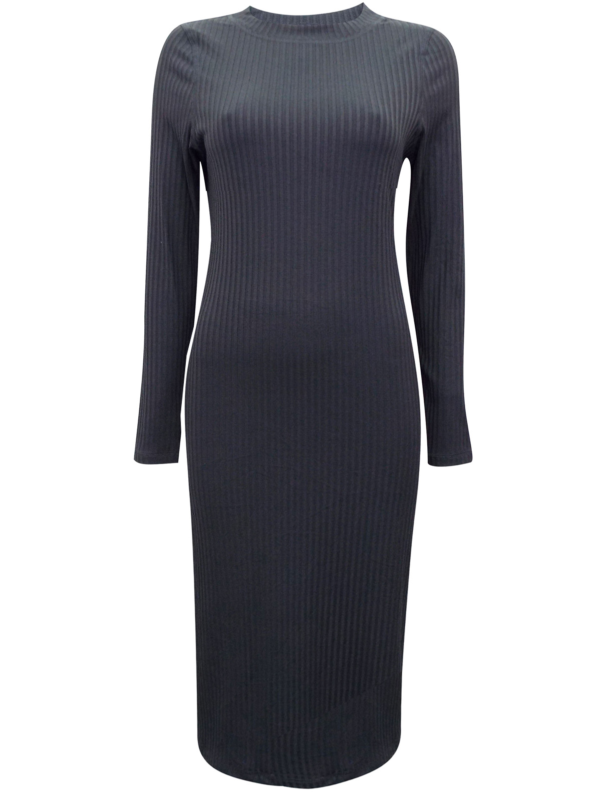 Marks and Spencer - - M&5 CHARCOAL Ribbed Long Sleeve Midi Dress - Size ...