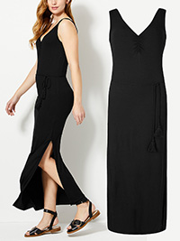 M&5 BLACK Ruched Front Slip Maxi Dress - Size 6 to 24