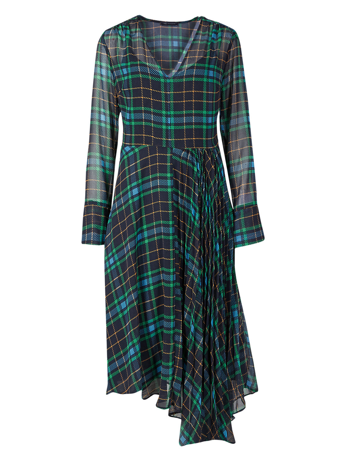 Marks and Spencer - - M&5 NAVY Checked Fit & Flare Midi Dress - Size 6 ...