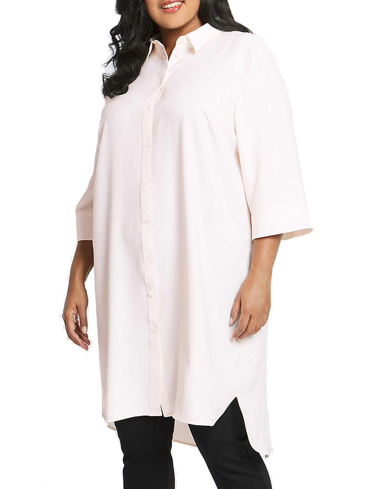 Marks and Spencer - - M&5 CREAM Longline Long Sleeve Shirt - Plus Size ...