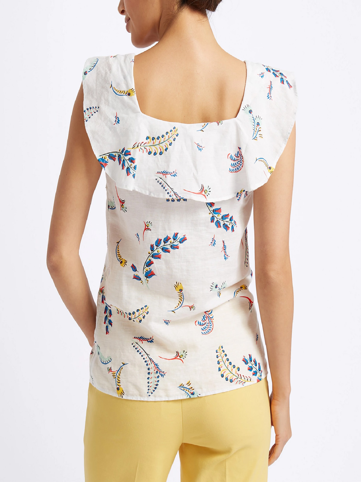 Marks and Spencer M&5 P3R UNA IVORY Linen Rich Square Neck Blouse