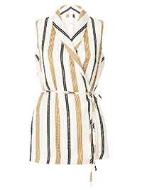 M&5 P3R UNA IVORY Striped Wrap Blouse - Size 10 to 24