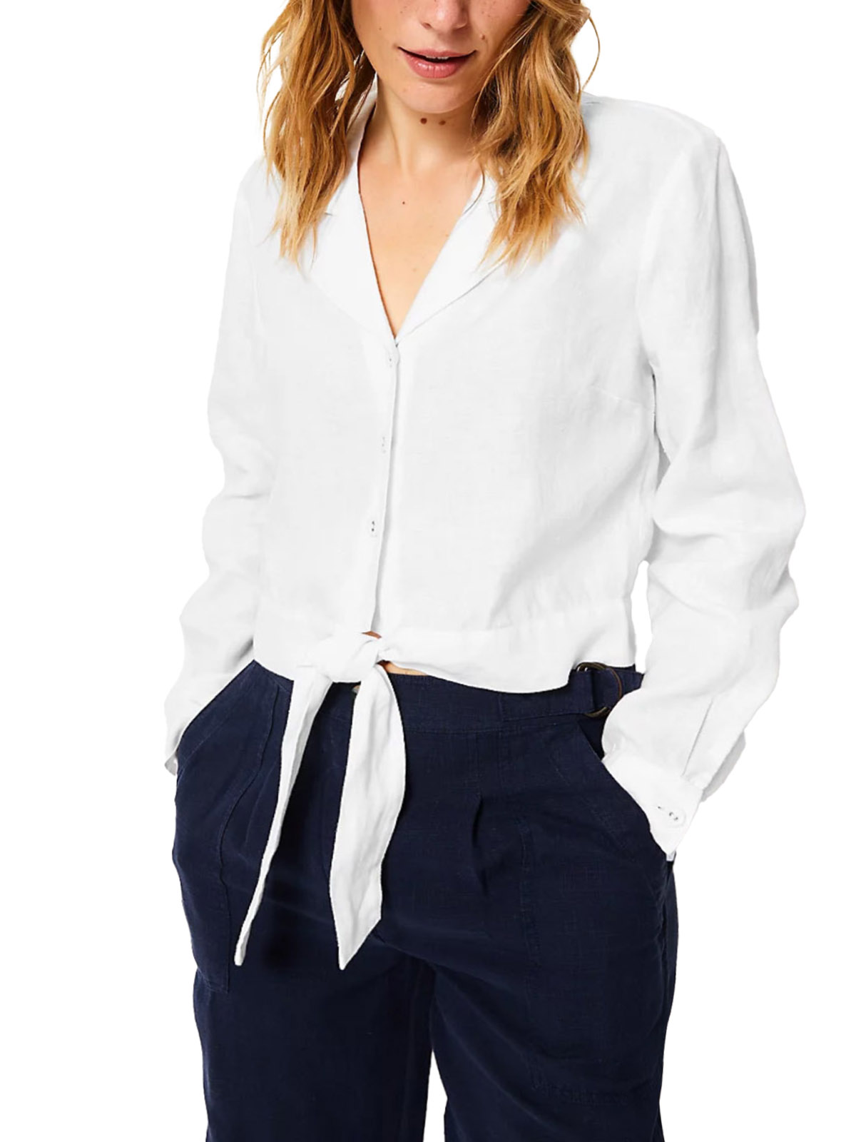 Marks and Spencer M&5 WHITE Tie Front Cropped Shirt Plus Size 14