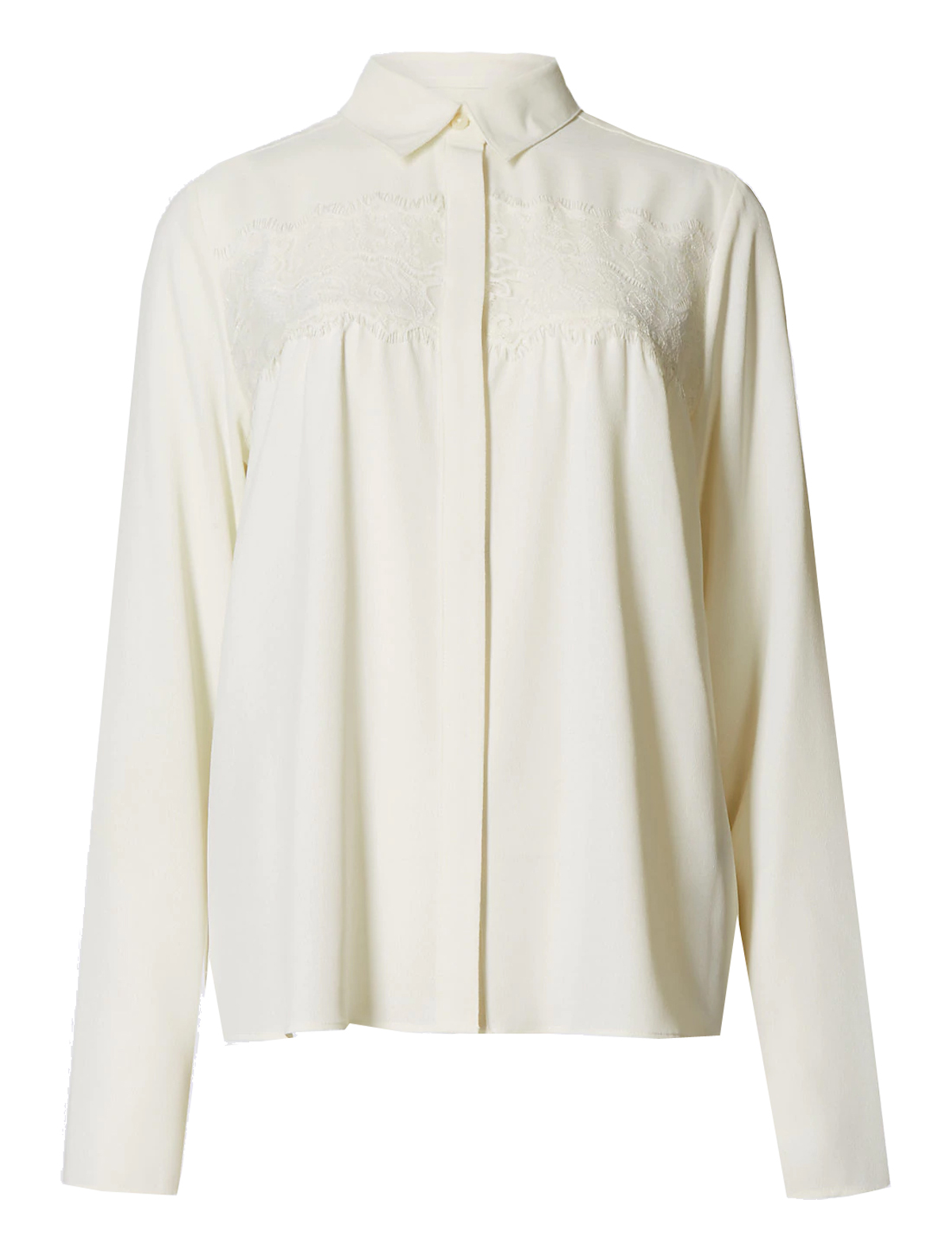 Marks and Spencer - - M&5 IVORY Long Sleeve Lace Panel Shirt - Size 8 to 24