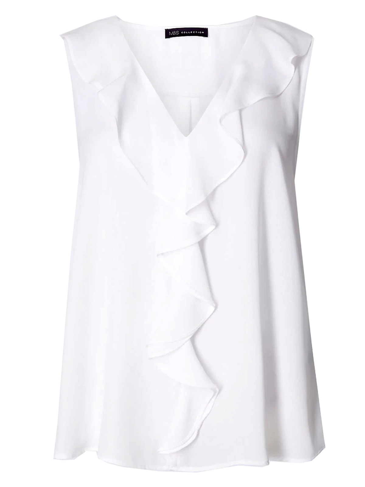 Marks and Spencer M&5 IVORY Sleeveless Frill VNeck Shell Top