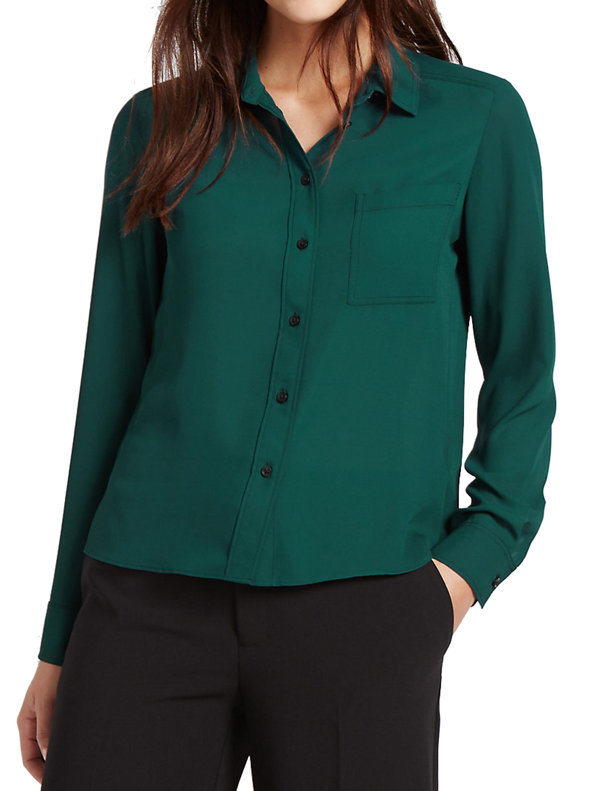 Marks and Spencer - - M&5 DARK-GREEN Long Sleeve Button Through Shirt - Size 8 to 24