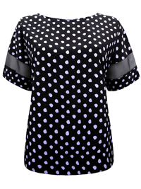 M&5 BLACK Polka Dot Sheer Sleeve Round Neck Shell Top - Size 6 to 24 M&5 BLACK Polka Dot Sheer Sleeve Round Neck Shell Top - Size 6 to 24
