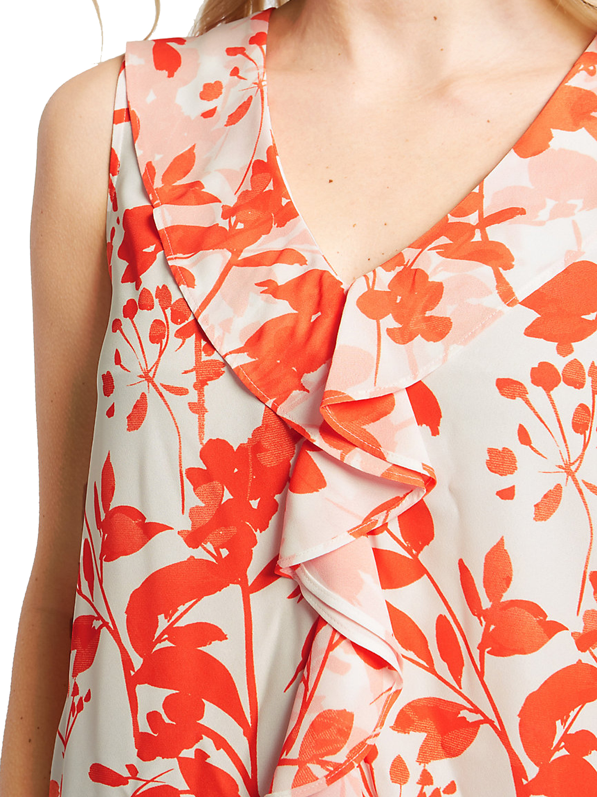 Marks and Spencer M&5 ORANGE Floral Print Frill VNeck Vest Top