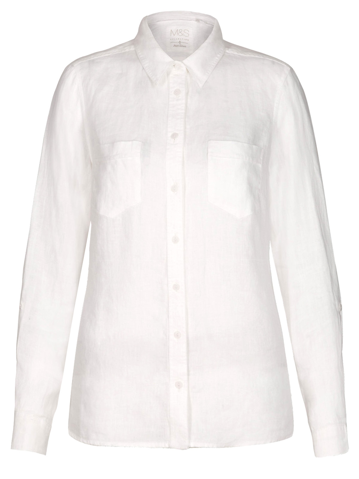 Marks and Spencer - - M&5 WHITE Pure Linen Long Sleeve Shirt - Size 8 to 18