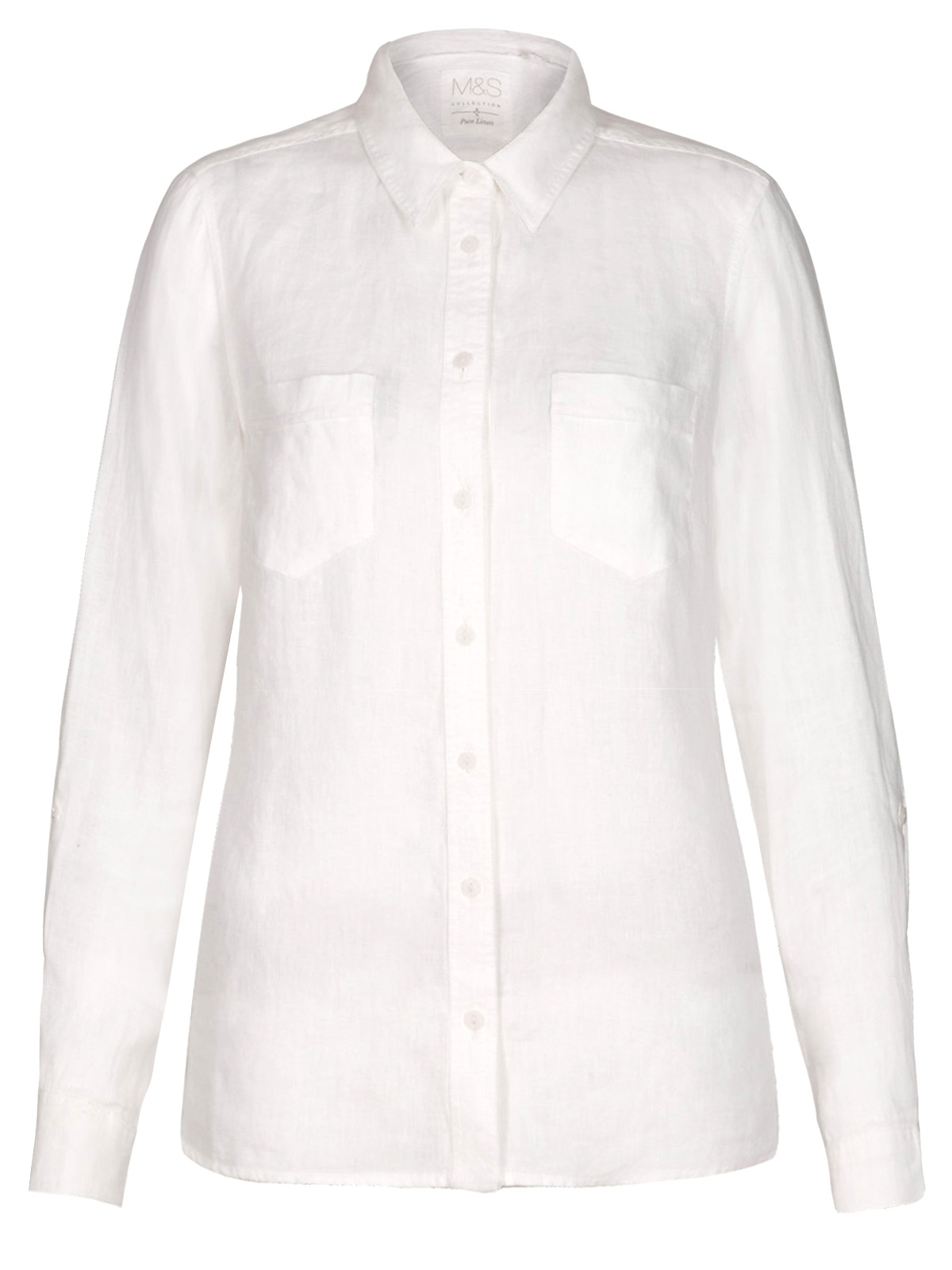 Marks and Spencer M&5 WHITE Pure Linen Long Sleeve Shirt Size 8 to 18