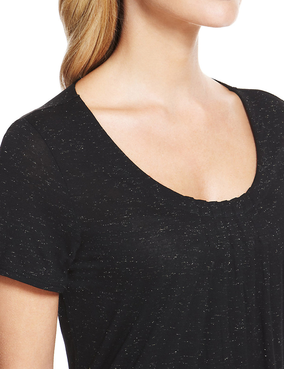 Marks And Spencer - - M&5 BLACK Sparkle 7-Pleat Scoop Neck Top - Size ...