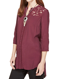 P3rUna CLARET No Peep 3/4 Sleeve Lace Yoke Tunic Blouse - Size 8 to 18 P3rUna CLARET No Peep 3/4 Sleeve Lace Yoke Tunic Blouse - Size 8 to 18