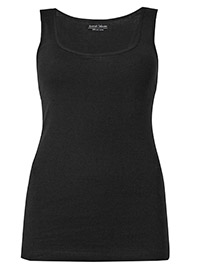 M&5 BLACK Pure Cotton Scoop Neck Vest Top - Plus Size 18 to 22