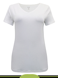 WHITE Cotton Rich Short Sleeve V-Neck Fitted Top - Size 8 to 24