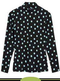 BLACK Polka Dot Long Sleeve Funnel Neck Fitted Stretch Top - Size 6 to 24