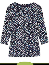 NAVY Floral Cotton Stretch 3Q Sleeve Slash Neck Fitted Top  - Size 6 to 24