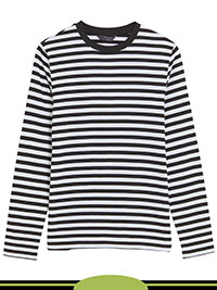 BLACK Pure Cotton Striped Straight Fit Top - Size 8 to 22