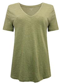 OLIVE Cotton Rich Straight Fit Slub T-Shirt - Size 6 to 24