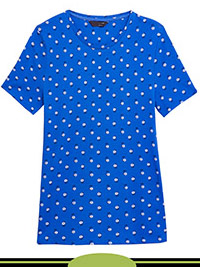 BLUE Cotton Rich Printed Fitted T-Shirt - Size 8 to 24