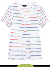 WHITE Pure Cotton Striped Straight Fit T-Shirt - Size  6 to 24