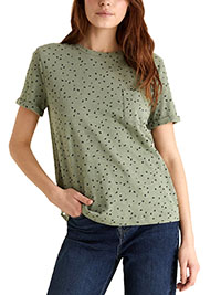 GREEN Pure Cotton Printed Crew Neck T-Shirt - Size 6 to 24