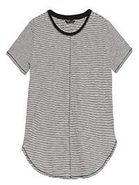 BLACK Pure Cotton Striped Longline T-Shirt - Size 6 to 18
