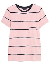 M&5 PINK Pure Cotton Striped Crew Neck T-Shirt - Size 6 to 24