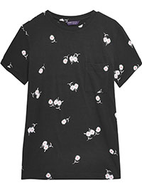 M&5 BLACK Pure Cotton Floral Crew Neck T-Shirt - Size 6 to 22