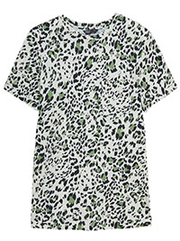 M&5 GREEN Pure Cotton Animal Print Crew Neck T-Shirt - Size 14