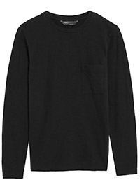 M&5 BLACK Pure Cotton Crew Neck Long Sleeve Top - Size 6 to 22